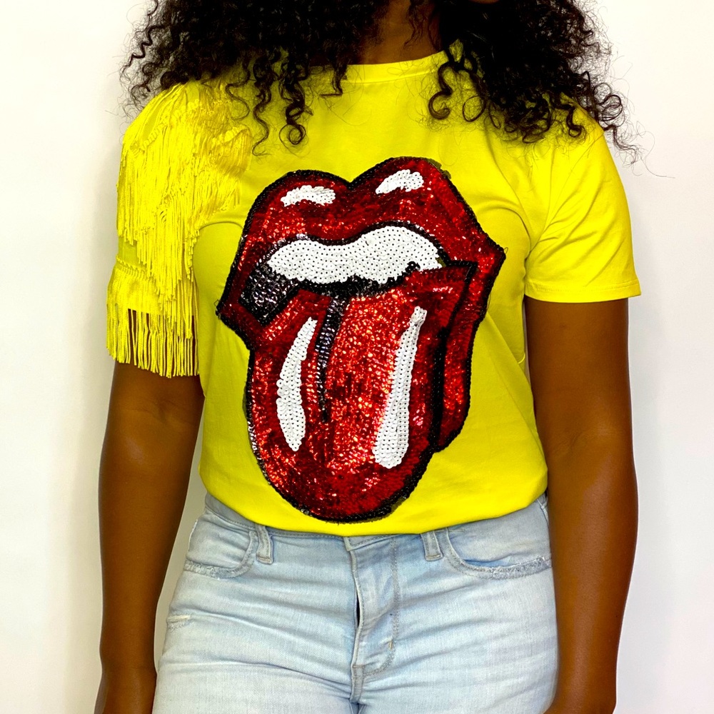 NWT Corinne Ray Sequin Tongue Tee